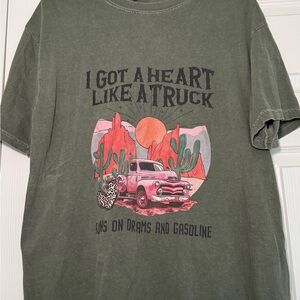 Green Graphic T-Shirt with Truck Design